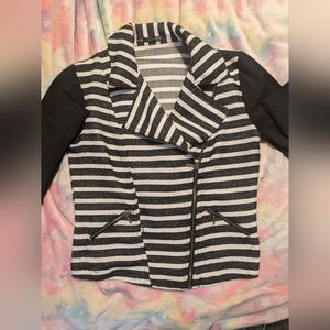 Maurices med black and white striped jacket